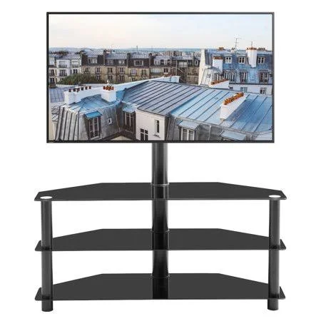 Urhomepro TV Stand with Mounting BRACKET, 3 Tier Glass TV Stand with Metal Frame, Floor TV Stand for 32-65 inch TV, Living Room
