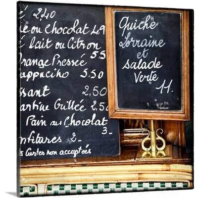 &Chalkboard Menu& by Marc Olivier Photographic Print Great Big Canvas Size: 12x22 H x 12x22 W x 1.5x22 D - Format: Canvas