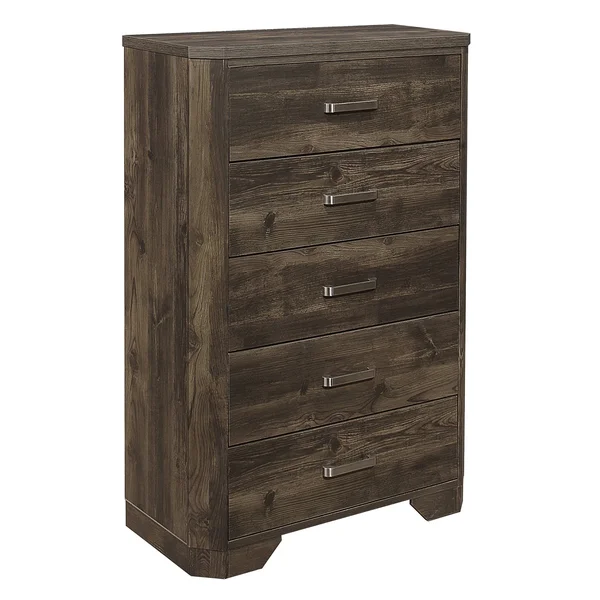 5 Drawer Transitional Wooden Chest with Clipped Corners, Brown