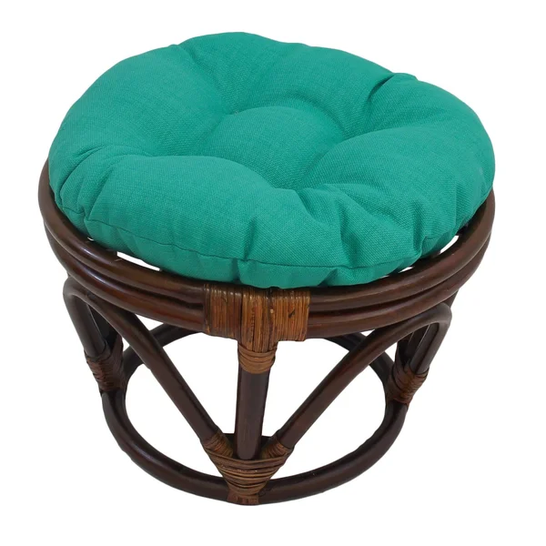 International Caravan Rattan Ottoman with Outdoor Fabric Cushion - Tangerine Dream