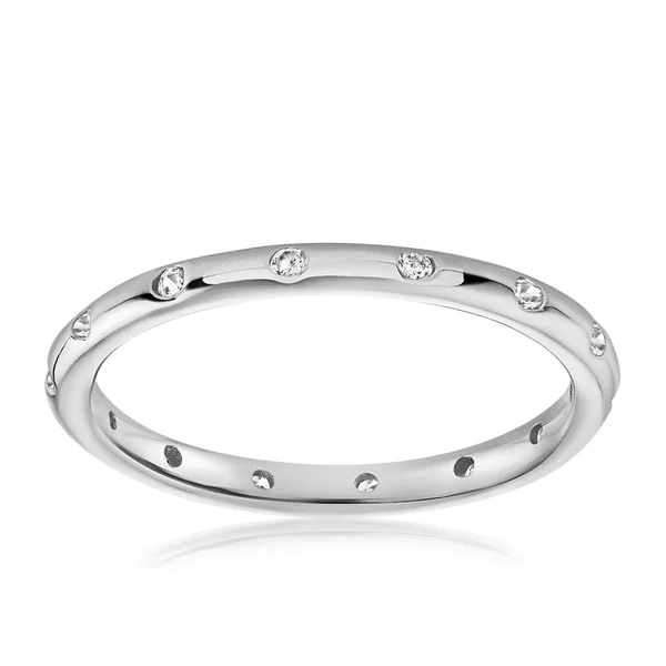 18K Women's Stackable Dainty Ring Embedded with 14 Cubic Zirconia Accent Stones - 5, 925 Sterling Silver