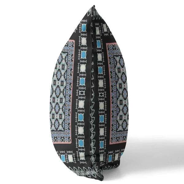 Amrita Sen Floral Windows Suede Zippered Pillow W Insert in Black and Blue - 16x22x16x22