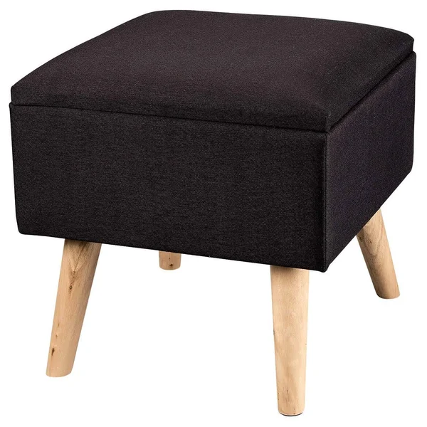 Oakridge Square Footstool Storage Ottoman with Hinged COVER - Black