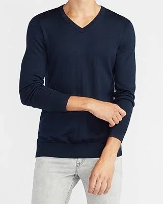 Merino Wool-Blend V-Neck Sweater Blue Men's M