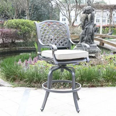 Jeffcoat 28x22 Patio Bar Stool with Cushion Three Posts Frame Color/Cushion Color: Dessert Night/Cast Ash