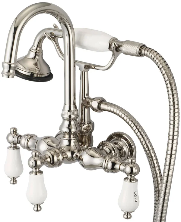 Water Creation F6-0012-05 Vintage Classic 3-3/8 Center Wall Mount Tub Faucet with Gooseneck Spout, Straight Wall Connector &