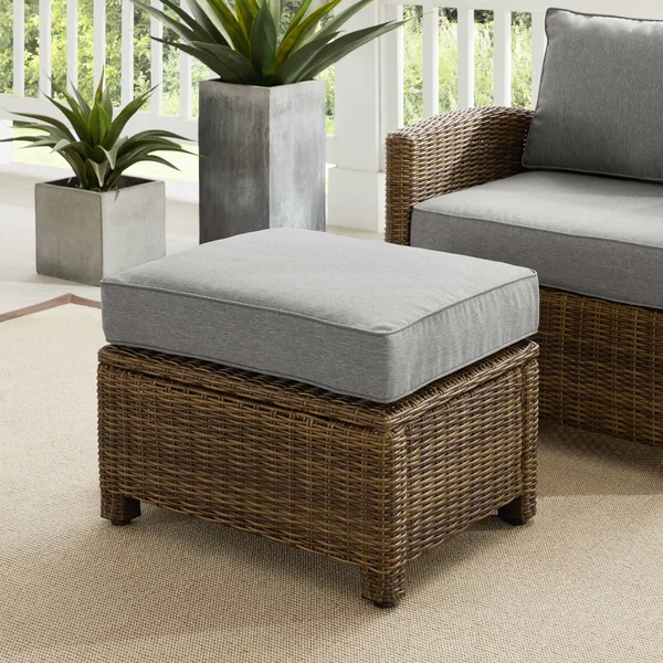 Bradenton Outdoor Wicker Ottoman - Weathered Brown/Sangria - Crosley