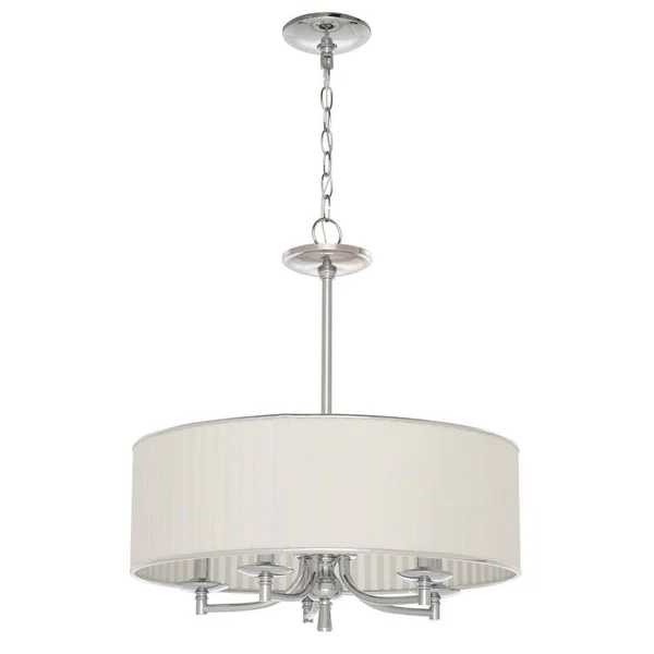 Home Decorators Collection Anya 5-Light Chrome Pendant with Pleated Cream Fabric Shade