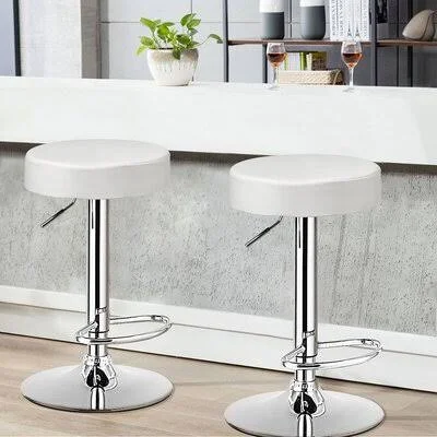 Benavides Swivel Adjustable Height Bar Stool Wade Logan Upholstery: White
