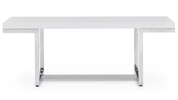Zuri Modern Straz Coffee Table - White Lacquer with Polished Stainless Steel Base