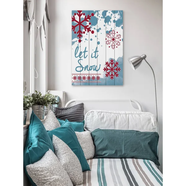 Let It Snow Painting Print on White Wood - Size: 24 inch x 16 inch