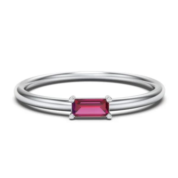 10K White Gold East-West Stackable Baguette Ring with Cubic Zirconia Stone