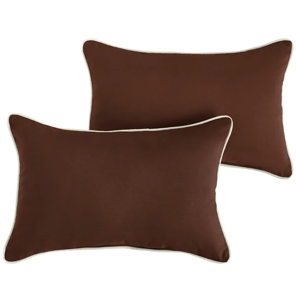 Sunbrella Canvas Bay Brown/ Canvas Natural Corded Indoor/ Outdoor Pillows (Set of 2) - 12 in x 18 in