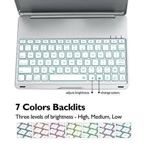 New iPad 2018 Keyboard Case - Iegrow New F8S 7 Colors LED Backlit iPad Keyboard with Protective Case Cover (Silver)