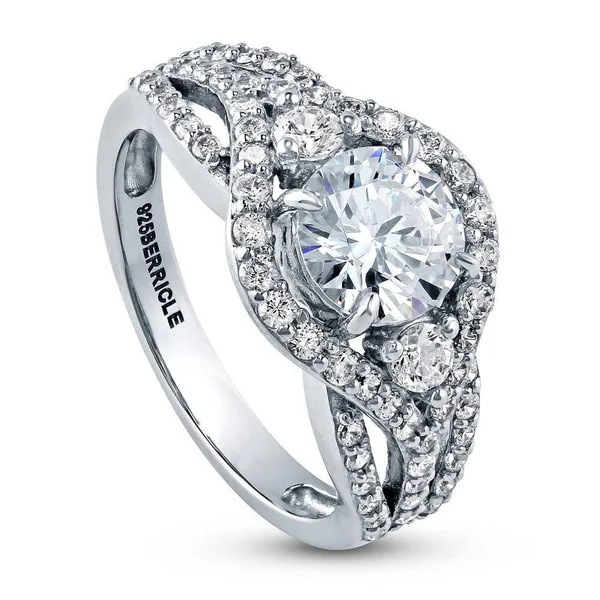 BERRICLE Sterling Silver Round Cubic Zirconia CZ 3-Stone Anniversary Wedding Engagement Ring 2.1 CTW Size 4 - Holiday Gift