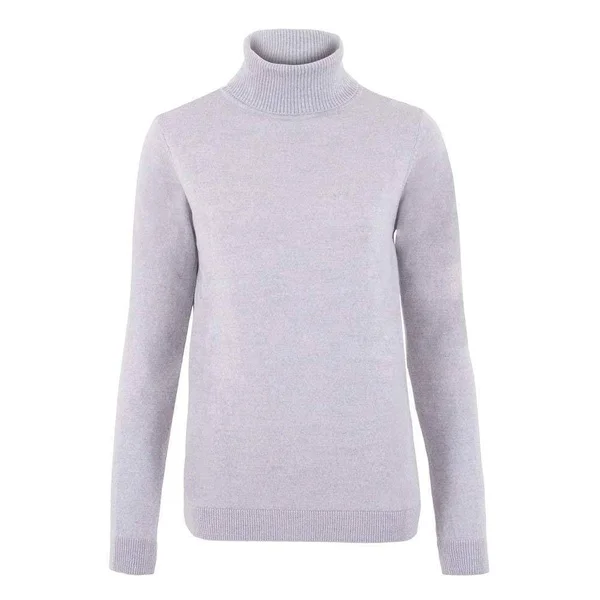 Womens Pure Extra Fine Merino Wool Roll Neck Jumper - Light Grey, M
