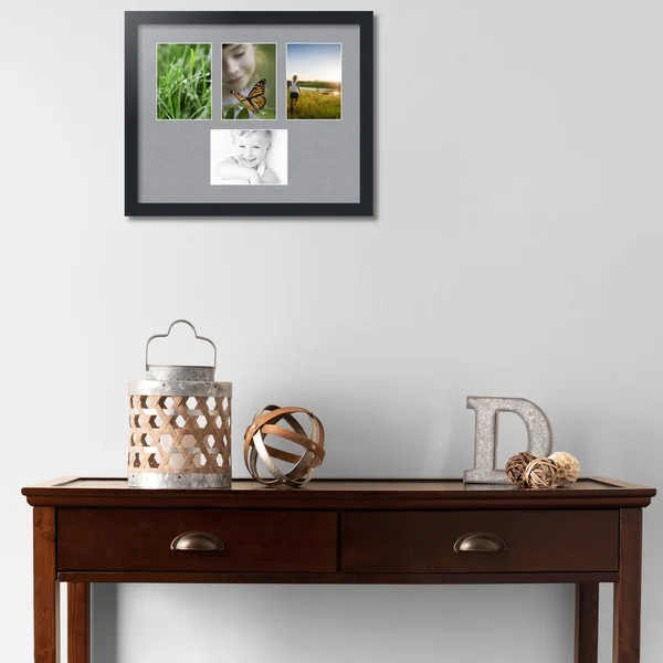 Collage Picture Frame, Satin Black Frame with 4 openings for 5x7 Photos with Silver Mat. D3926HR149, ArtToFrames