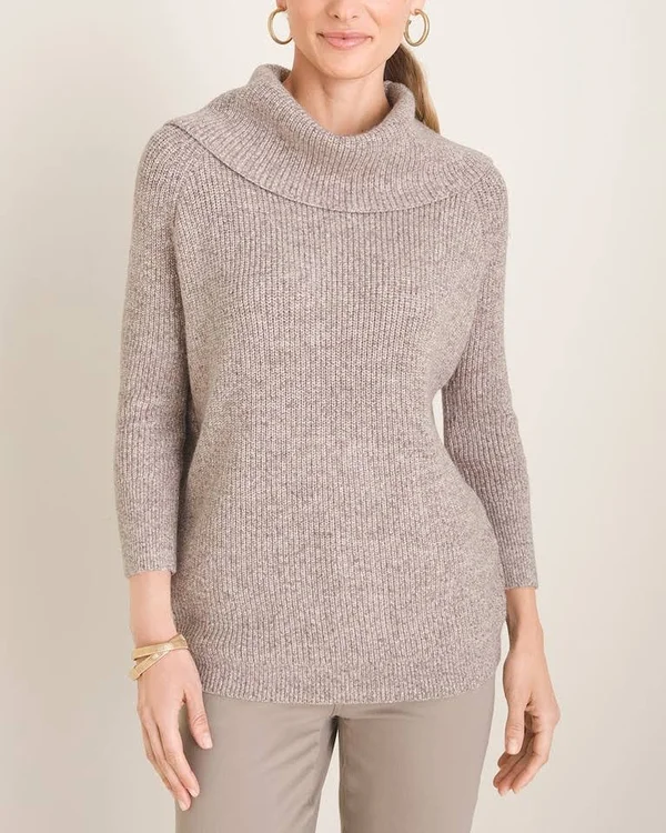 Chico&s Women's Cowl-Neck Pullover Sweater - Dusty Cedar