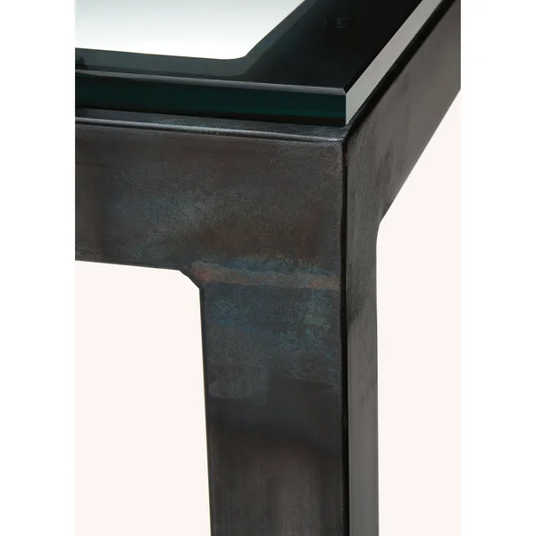 Room & Board, Modern Parsons 36W 18d 29h Console Table w/ 1.5x22 Leg, Smoke Tempered Glass Top w/ Gold Base