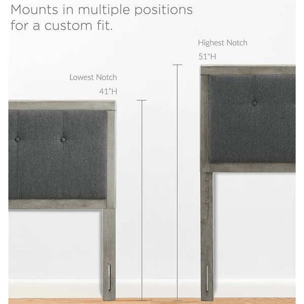 Marlin Traditional Charcoal Fabric Button Tufted Twin Size Grey Wooden Headboard