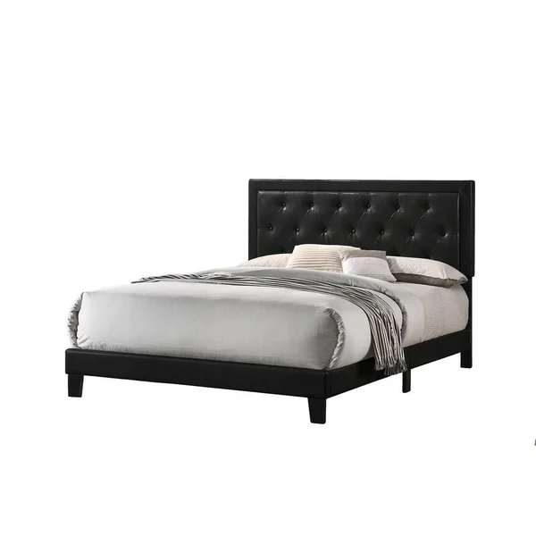 Best Quality Furniture Black Faux Leather Panel Bed - Queen