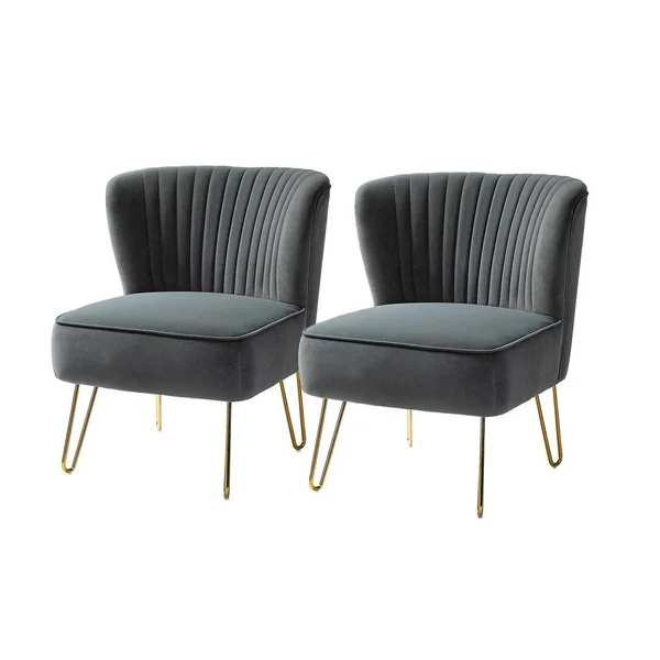 Jayden Creation Alonzo Grey Upholstery Tufted Side Wingback Chair with Metal Base (Set of 2)