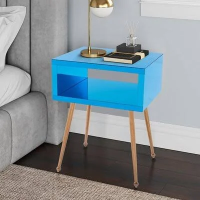 COOLMORE Mirror End Table Mirror Nightstand ENDu0026SIDE Table (Green ) Brayden Studio Color: Light Blue