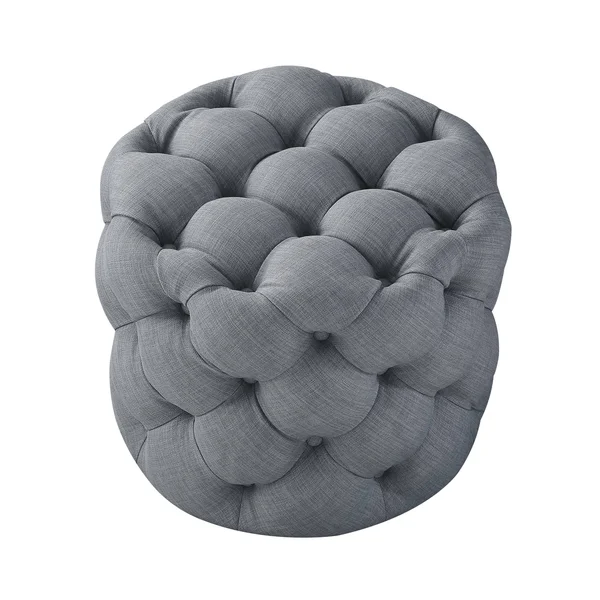 Inspired Home Ottoman Velvet or Linen Tufted Light Grey, Linen
