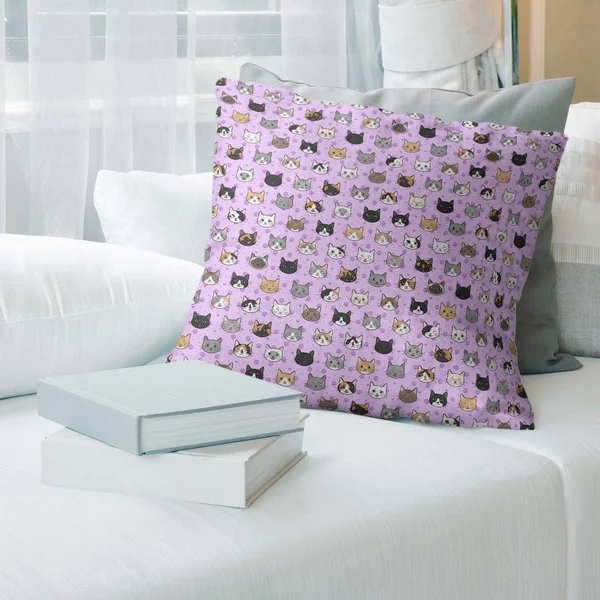 Porch & den Alecia Kitty Pattern Throw Pillow - 26 x 26 - Violet - Cotton