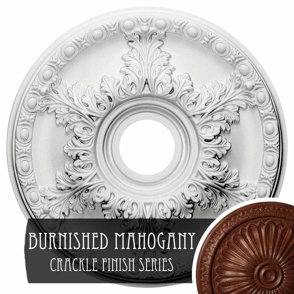 18x22OD x 3 1/2x22ID x 2 1/2x22P Granada Ceiling Medallion (Fits Canopies Up to 6 5/8x22), Hand-Painted Burnished Mahogany Crack