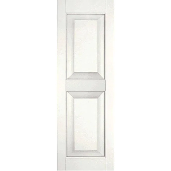 Ekena Millwork 15 in. x 36 in. Exterior Real Wood Sapele Mahogany Raised Panel Shutters Pair White
