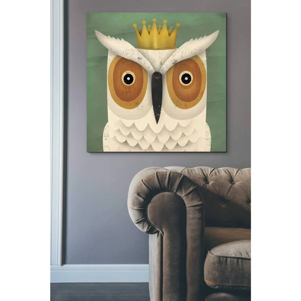 Epic Graffiti 'White Owl with Crown' by Ryan Fowler - Giclee Canvas Wall Art - 18 x 18