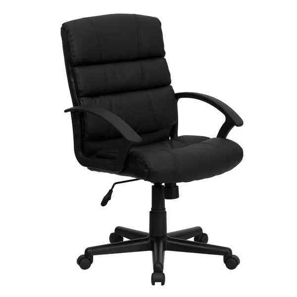 Lancaster Home Black Leather Mid-Back Swivel Office Chair