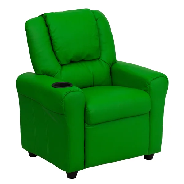 Lancaster Home Contemporary Green Vinyl Kids Recliner with Cup Holder and Headrest