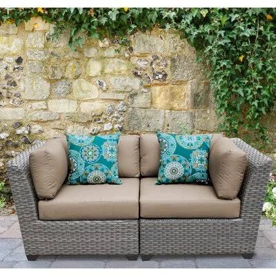 Merlyn Wicker Patio Sofa with Cushions Sol 72 Outdoor Cushion Color: Wheat