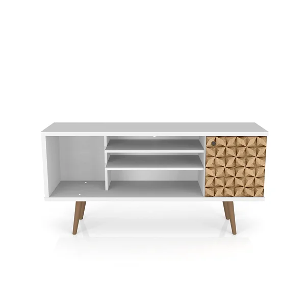 Manhattan Comfort, Liberty 53.14x22 Mid Century Modern TV Stand 5 Shelves White/3D Brown Prints