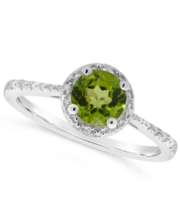 Ladies Sterling Silver Peridot and Diamond Accent Ring