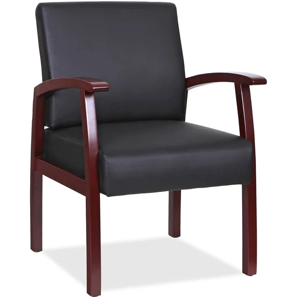 Lorell 68556 Black Leather Wood Frame Guest Chair - Black