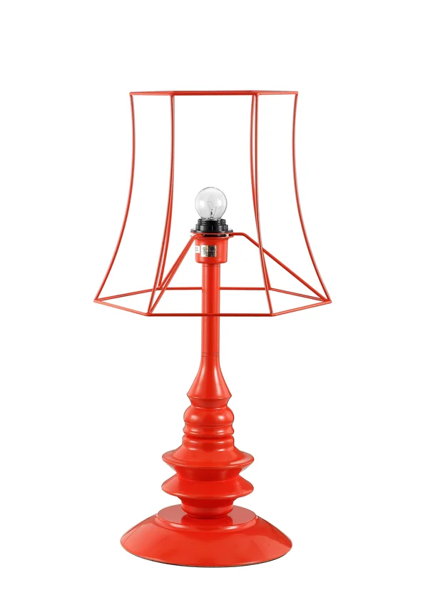 Benzara Bm191541 Metal Table Lamp with Wire Shade and Pedestal Style Feet, Orange