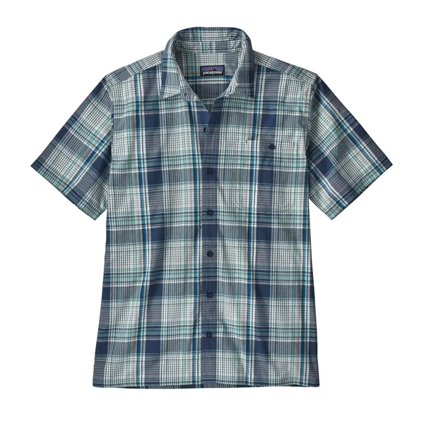 Patagonia Men's Puckerware Shirt Canopy Plaid Stone Blue - M