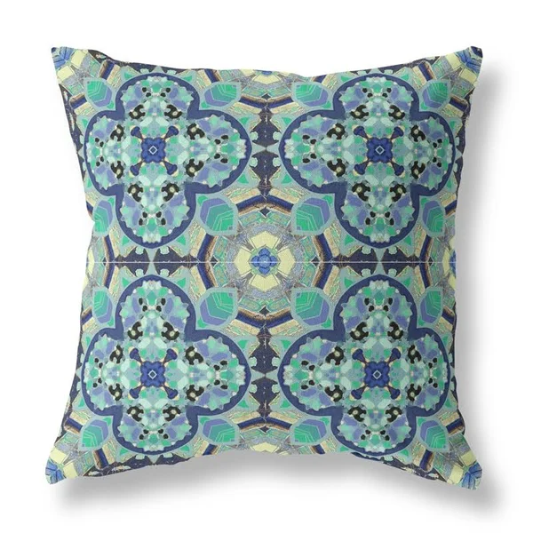 Clover Leaf Floral Broadcloth Blown and Closed Pillow Aqua Indigo 26x22x26x22