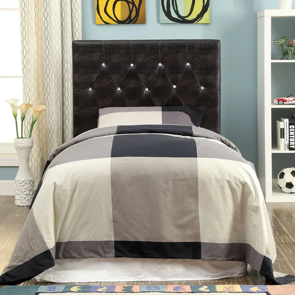 Furniture of America Huntress I Crocodile Faux Leather Button-Tufted Headboard - Brown - Full Over Queen
