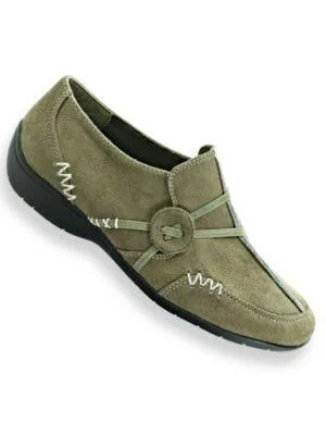 Blair Women's “Kelly” Faux Suede Slip-Ons by Classique - Olive Green 8.5 M Medium