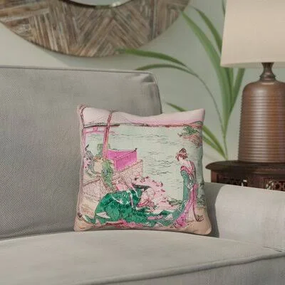 Enya 14x22 Japanese Courtesan Pillow Cover Bloomsbury Market Color: Green/Pink - Size: 18x22 x 18x22