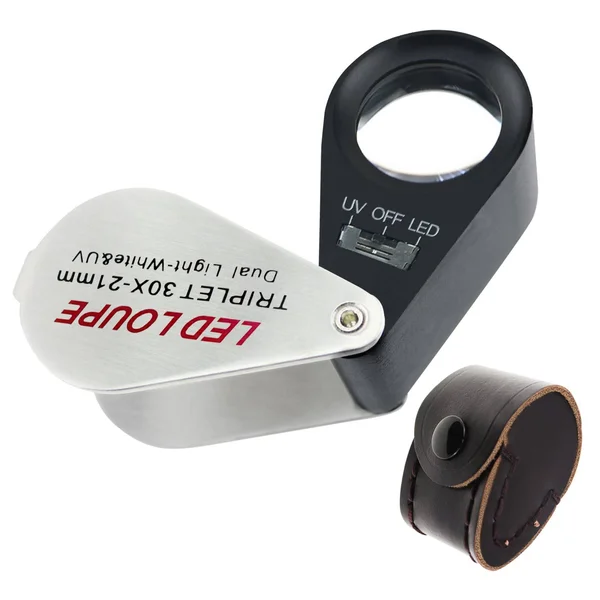 TEKCOPLUS 30X Magnification Jewelers Eye Loupe Triplet Lens Magnifier Foldable Magnifying with 6 LED UV Light 21mm for Gems Jewe