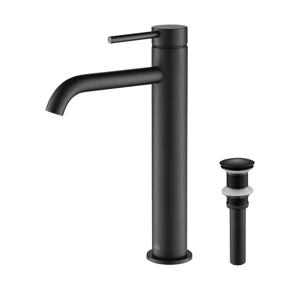 Luxury Solid Brass Single Hole Bathroom Vessel Sink Faucet with 24” EPDM Pre-Assembled Waterlines - Matte Black w/ Pop Up Drain