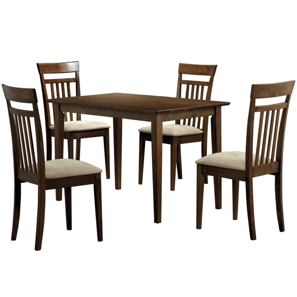 69.5x22 x 81.25x22 x 107x22 Walnut Beige Solid Wood Foam Veneer Microfiber 5pcs Dining Set