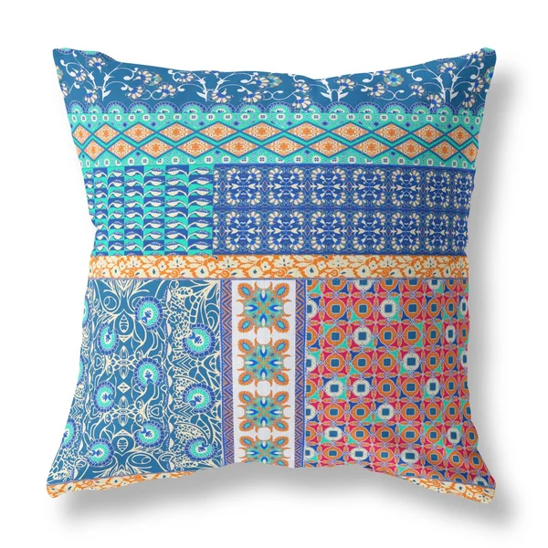 Amrita Sen Flower Castle Patchwork Broadcloth Indoor Outdoor Pillow - Zippered, Blueorange