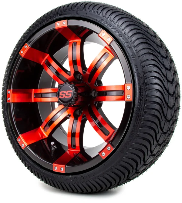 Golf Cart King 14x22 Tempest Black/Red Low Profile Tire and Wheel Combo