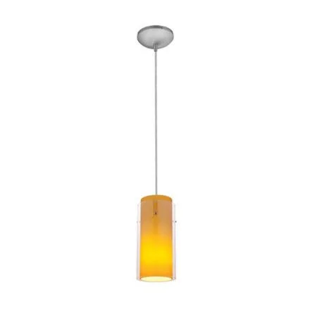 Glass N Glass Cylinder Cord Clear & Red Glass 1 Light LED Pendant Brushed Steel OR1492413